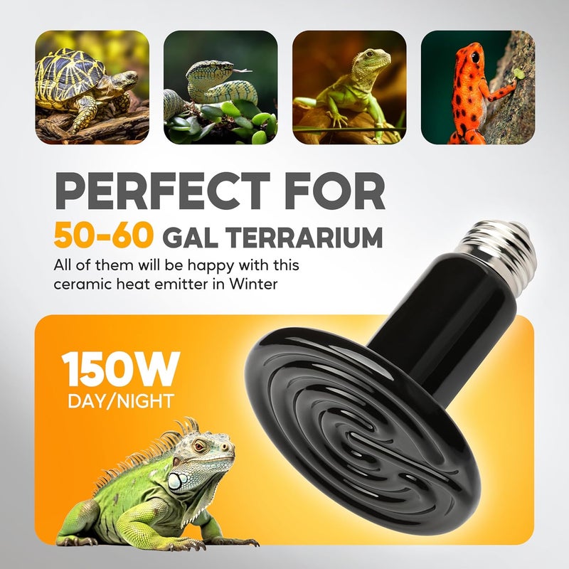 HealSmart 150W Reptile Heat Lamp Ceramic Heat Emitter, No Light Emitting Heat Bulbs, Suitable for Snake/Lizard/Spider, Plant Growth and Incubating Chicken, 2-Pack - Image 5